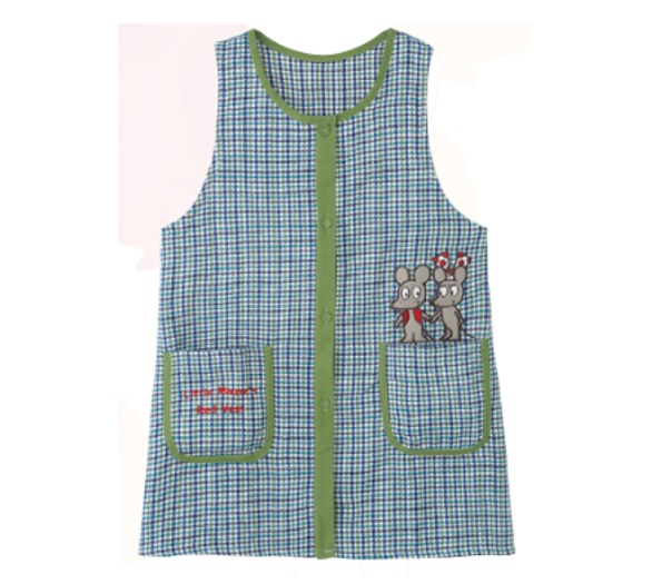 ねずみくんチェックエプロン グリーン