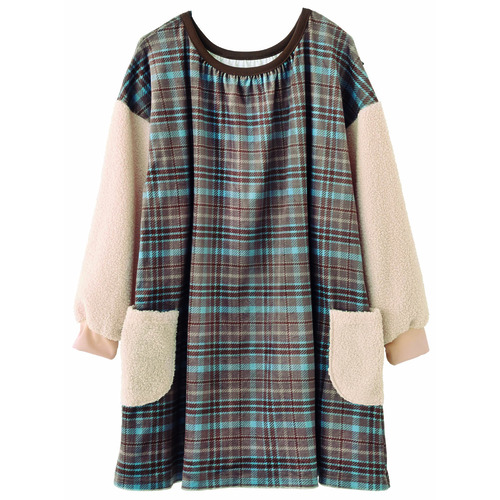 チェックプリントもっちりチュニック  ブラウン×ベージュ