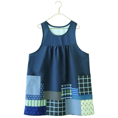 パッチワーク風プリントエプロン  ネイビー