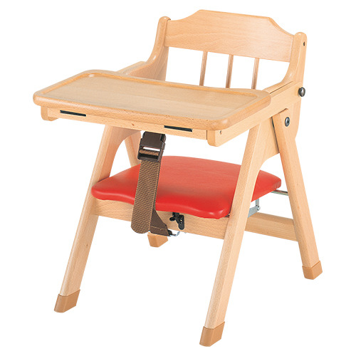 木製乳児用椅子・テーブル可動式（赤）