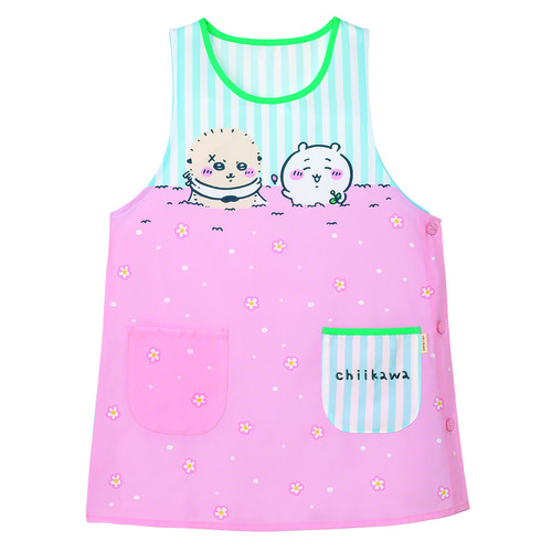 ＜ちいかわ＞ちいかわとラッコプリントエプロン　ブルー×ピンク