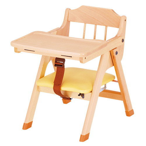 木製乳児用椅子・テーブル可動式（黄）