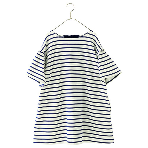 天竺ボーダーニットチュニック　ホワイト×ネイビー