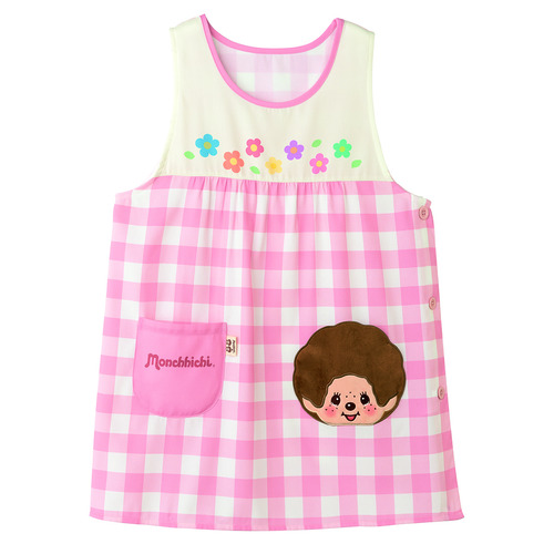 モンチッチ顔型ポケット付きエプロン　サーモンピンク