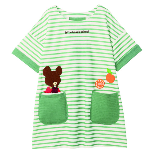 くまのがっこうボーダーオレンジチュニック　グリーン