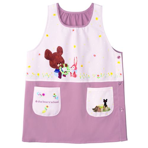 くまのがっこう小花柄ドットエプロン　スモーキーピンク