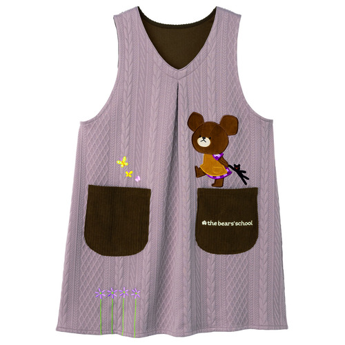 くまのがっこうエプロンジャッキーエプロン　2L-3L　ピンクベージュ×ブラウン