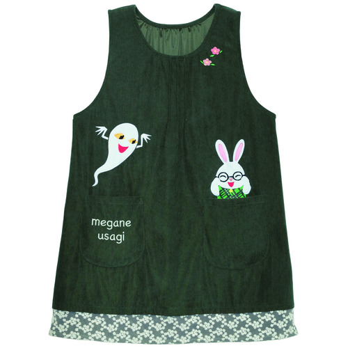 めがねうさぎ裾レースエプロン　　カーキ