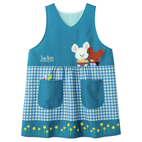 くまのがっこう切替デザインエプロン　ネイビー