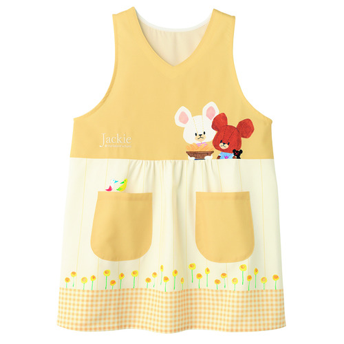 くまのがっこう切替デザインエプロン　イエロー