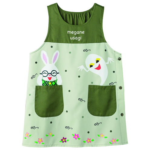 めがねうさぎドットエプロン　カーキ