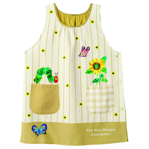 はらぺこあおむしひまわりストライプエプロン　ベージュ