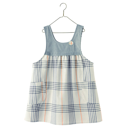 マドラスチェック切替エプロン　グレー×オレンジ