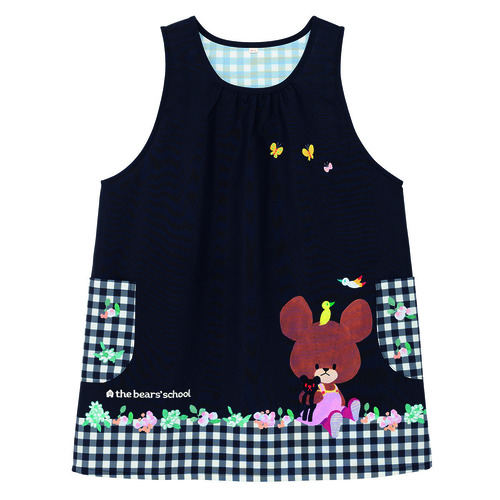 くまのがっこうお花チェックエプロン　Ｍ－Ｌ　ブラック