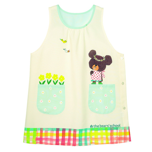 くまのがっこうじてんしゃりょこうチェックエプロン　ナチュラル