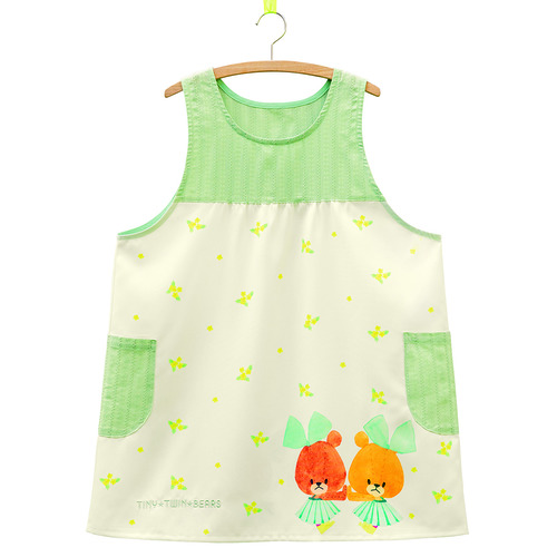 ルルロロお花ミントグリーンエプロン　ミントグリーン×ナチュラル