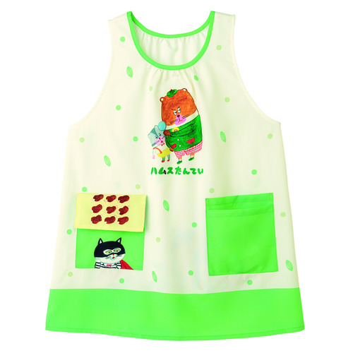 ハムスたんていしかけエプロン　ナチュラル×ライトグリーン