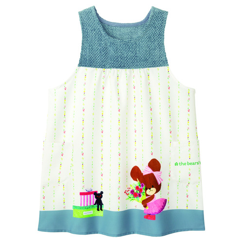 くまのがっこうボタニカルストライプエプロン　ブルー×ナチュラル