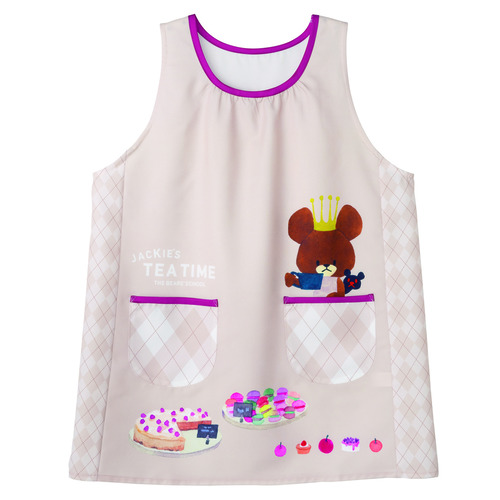 くまのがっこうティータイムチェックエプロン　ベージュ