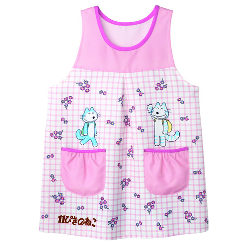 11ぴきのねこピクニックエプロン　ピンク×ナチュラル