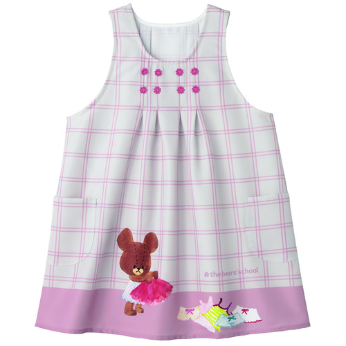 くまのがっこう花レースエプロン　　ピンク×グレー