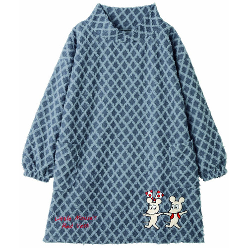 ねずみくんのチョッキボアチェックチュニック　　ダークグレー