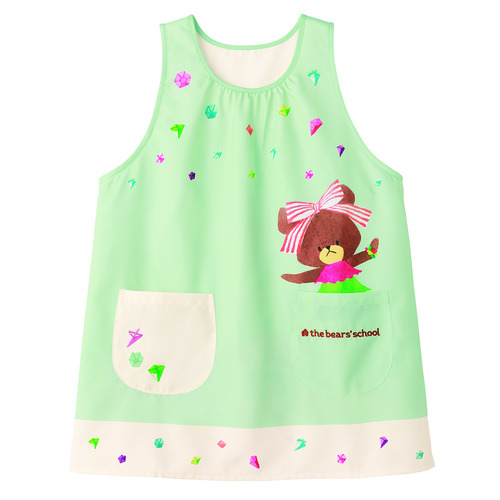 くまのがっこうジャッキーのたからものエプロン　ミントブルー