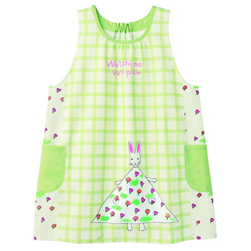 わたしのワンピースチェックエプロン　ナチュラル×グリーン