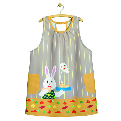 おばけのてんぷらプリントエプロン　グレー×マスタード