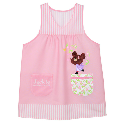 くまのがっこうフラワーピンクエプロン　薄ピンク