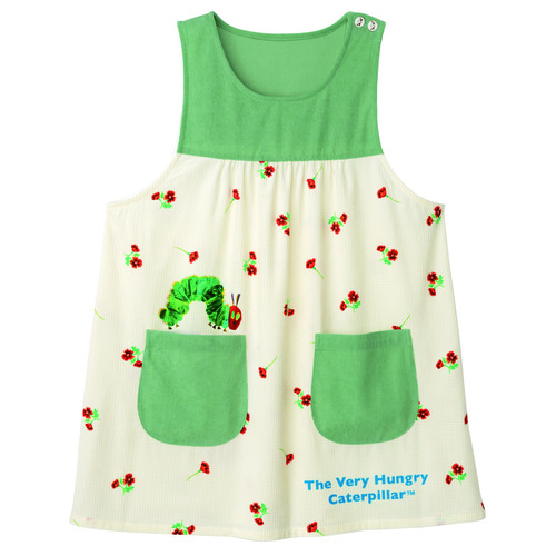 はらぺこあおむしお花柄エプロン　2L-3L　ミントグリーン×ナチュラル