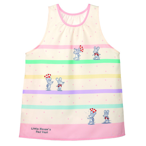 ねずみくんのチョッキパステルボーダーエプロン　４Ｌ－５Ｌ　ナチュラル×ピンク