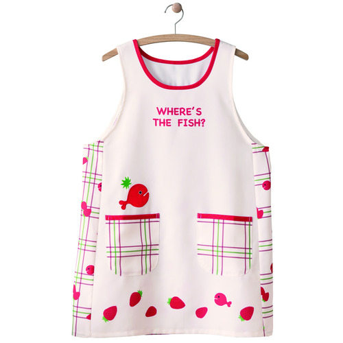 きんぎょがにげたイチゴエプロン　　ナチュラル×レッド