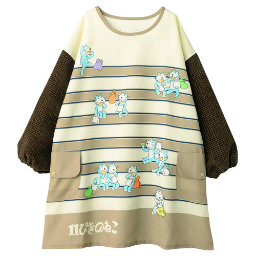 １１ぴきのねこボーダー切替チュニック　ナチュラル×ブラウン