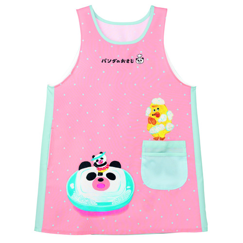 せっけんパンダ撥水ポケットエプロン　薄ピンク×薄水色