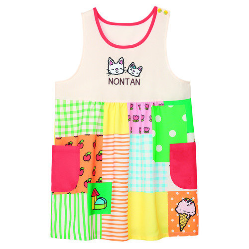 ノンタンとタータンパッチワークエプロン　ナチュラル×レッド