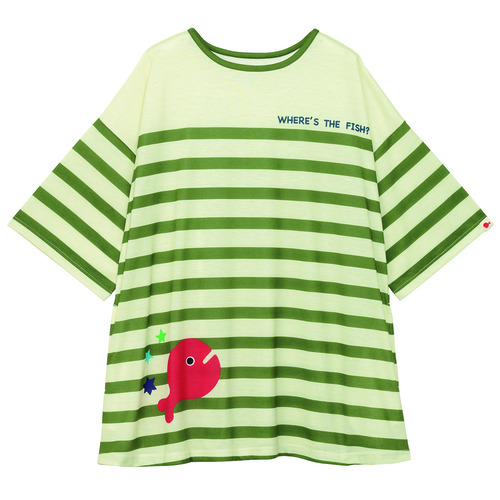 きんぎょがにげたボーダーチュニック　ナチュラル×カーキ