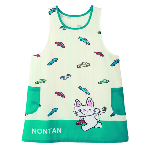 ノンタンじどうしゃぶっぶーエプロン　ナチュラル×ブルーグリーン