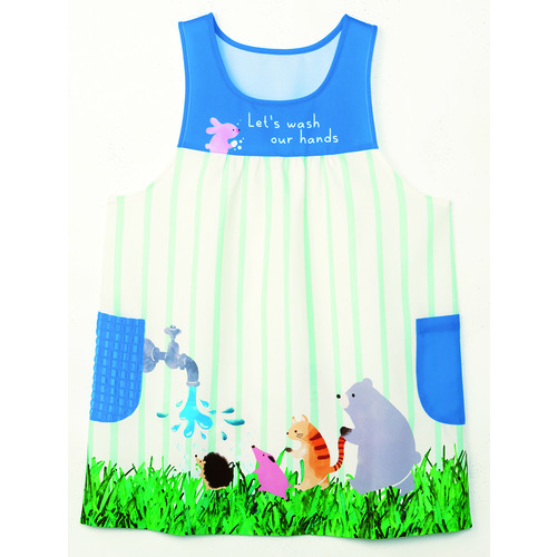 どうぶつ手洗いエプロン　ブルー×ナチュラル