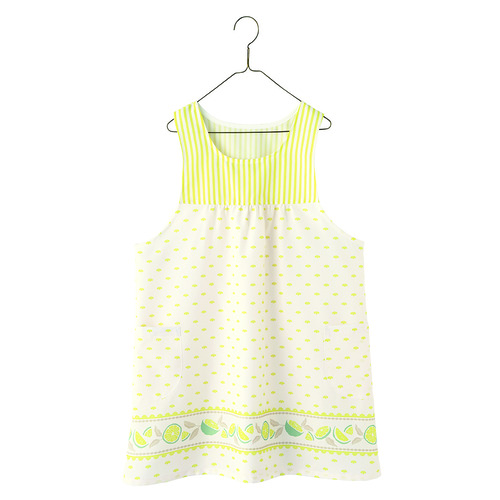 ボタニカルライムプリントエプロン　イエロー×ナチュラル