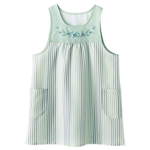 お花ストライププリントエプロン　スモーキーミント