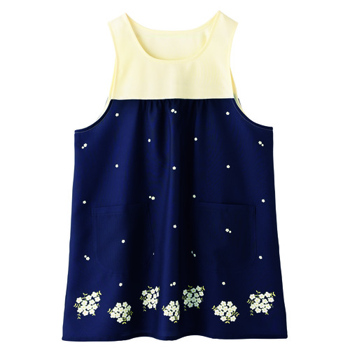 かすみ草プリントエプロン　ネイビー×ナチュラル