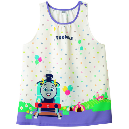 きかんしゃトーマスカラフルドットエプロン　　ナチュラル×ライトパープル