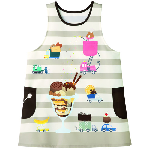 のりものパフェエプロン　　ナチュラル×ブラウンベージュ