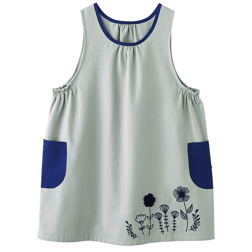 バイカラーお花刺しゅうエプロン  グレーベージュ