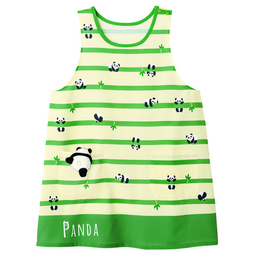 パンダボーダーエプロンナチュラルグリーン