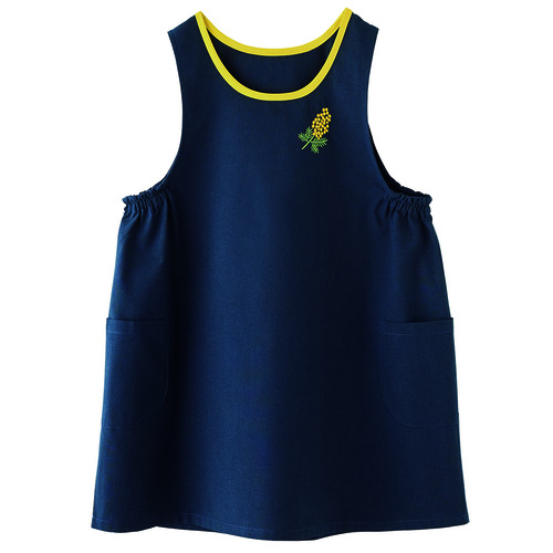 ミモザ刺しゅうアクセントエプロン　Ｍ－Ｌ　ネイビー