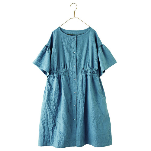 ウエストギャザーワンピース　ブルー