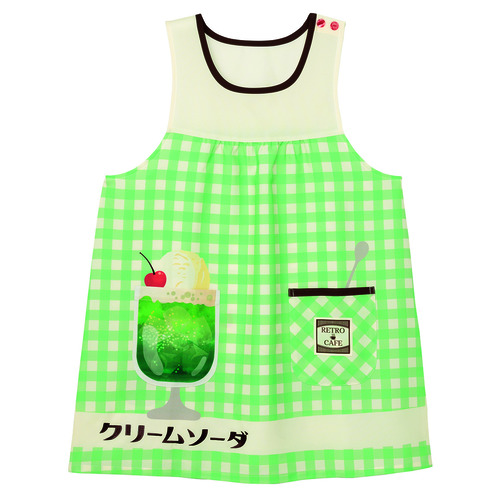 レトロ喫茶シリーズクリームソーダエプロン　グリーン×ナチュラル
