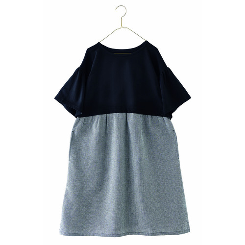 ギンガムサッカー切替ワンピース　ブラック